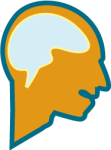 An outline of a person's head in profile with an outline of a brain.